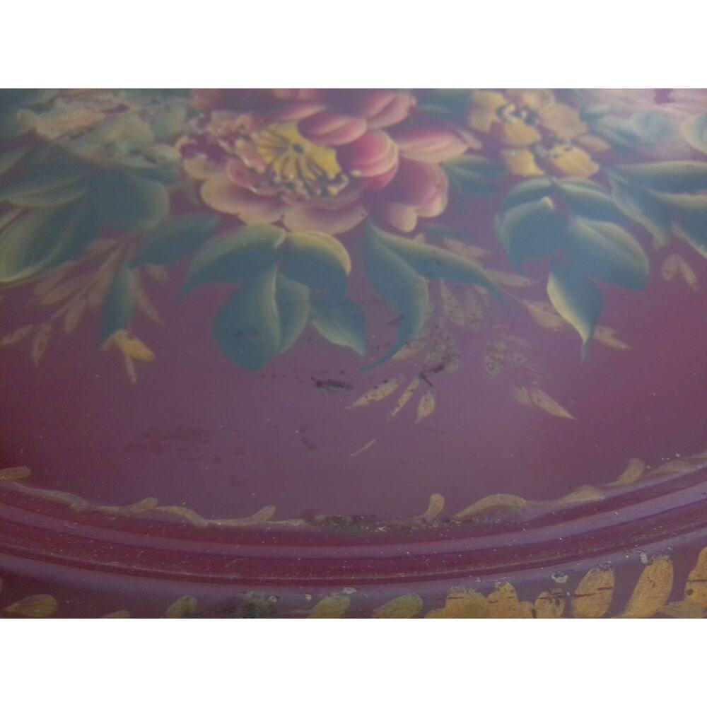 Vintage Toleware Floral Tray Cottagecore Decor Shabby Chic Large Metal Tray - Picture 4 of 9